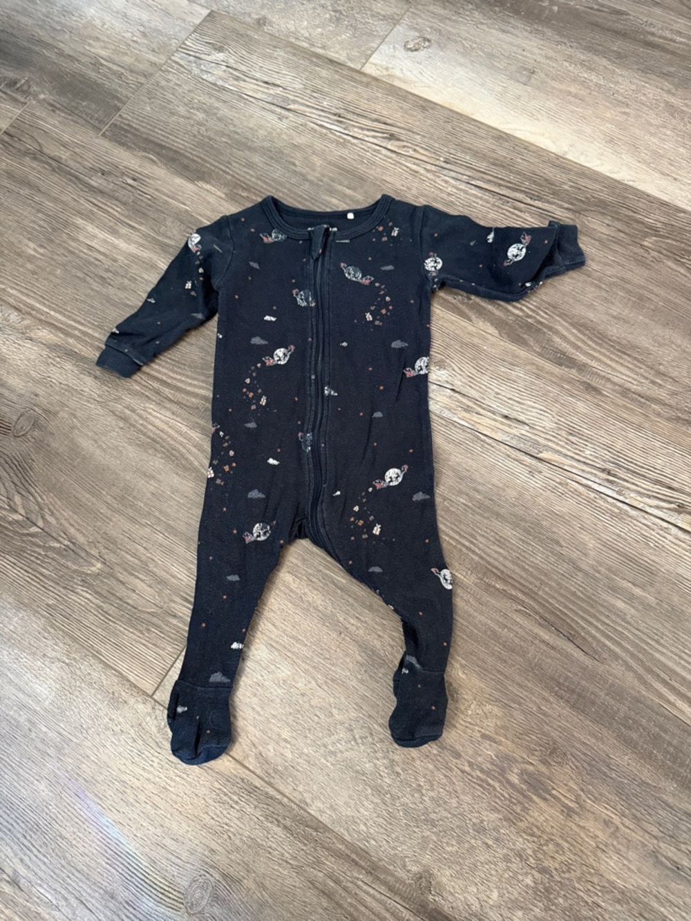 Petit Lem Baby Footed One-Piece Pajama - Black Space Print